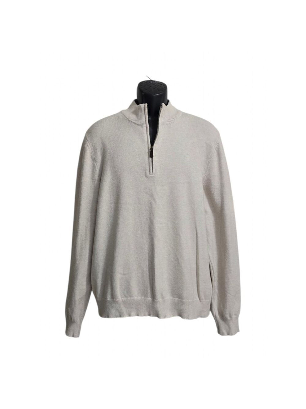 Elie Tahari Cream Mock Neck Quarter Zip Viscose Blend Sweater Sz XL